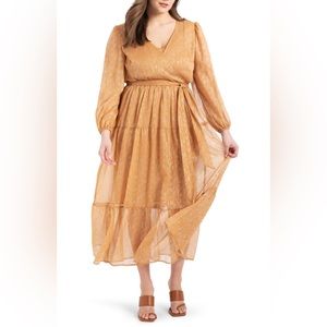 Eloquii Metallic Tiered Long Sleeve Maxi Dress